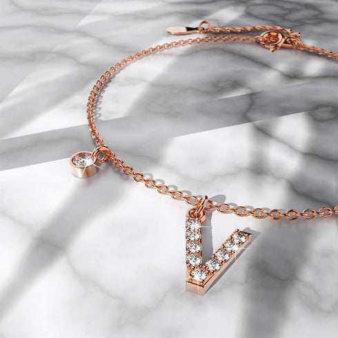 Solid 925 Sterling Silver Initial Crystal Personalised Alphabet Letter Bracelet Rose Gold Filled